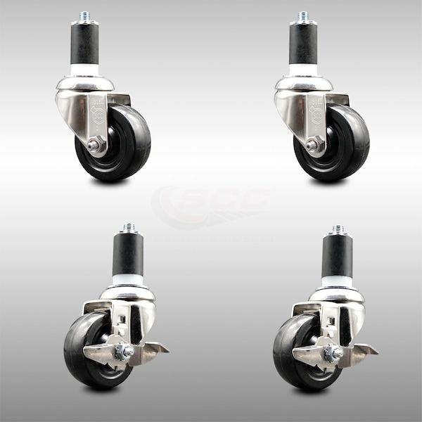 Service Caster 3 Inch 316SS Soft Rubber Swivel 1-1/2 Inch Expanding Stem Caster Brake SCC, 2PK SCC-SS316EX20S314-SRS-2-TLB-2-112 - main